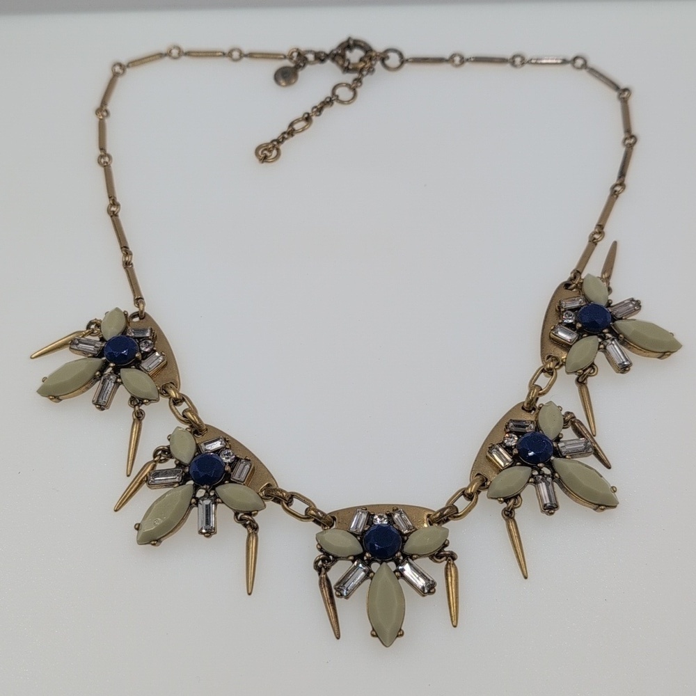 Signed J. Crew Deco Spike Floral Crystal Collar Statement Necklace 0515 - Picture 4 of 7